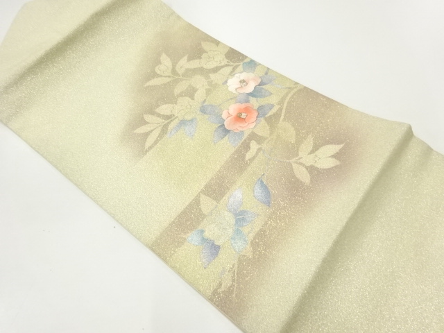 JAPANESE KIMONO / BRANCH CAMELLIA PATTERN EMBROIDERY NAGOYA OBI